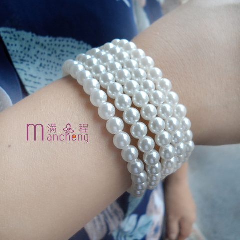 5PCS/Lots New 6mm pearl beaded bracelet,fashion 6MM White pearl beads bracelet with stretch,Imitation pearl strand bracelets ► Photo 1/6