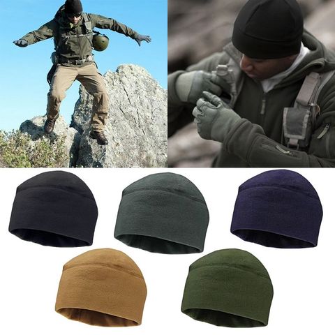 New Men Women Unisex Winter Solid Color Soft Warm Cap Polar Fleece Thickened Military Army Beanie Hat Windproof Outdoor Hat ► Photo 1/6