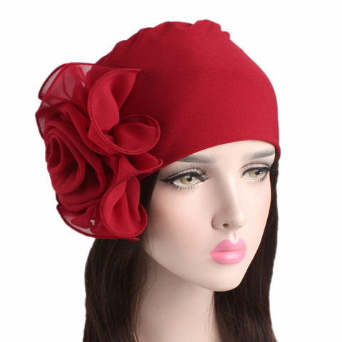 New Woman Beautiful Flower Turban Elastic Cloth Head Cap Hat Ladies Hair Accessories Muslim Women's Hijabs Scarf Cap ► Photo 1/5