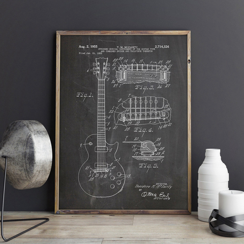 Gibson Les Paul Guitar Patent Vintage Poster Prints Home Decor Vintage Blueprint Canvas Painting Picture Gift Music Decorations ► Photo 1/6