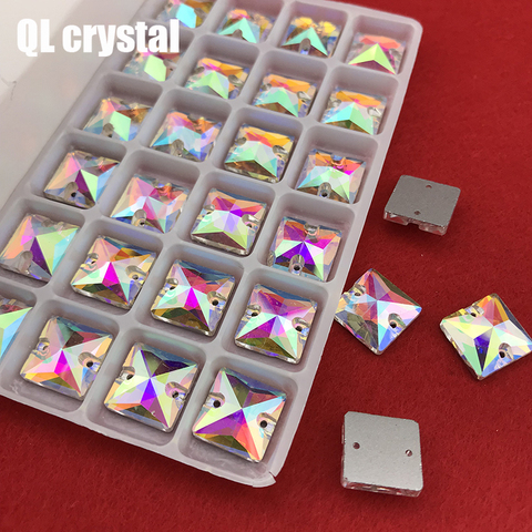 QLcrystal popular AB Square Sew on Rhinestones Glass Crystal 8,10,12,14,16,22mm Flatback sew-on stone Beads Dress Craft Supplies ► Photo 1/5