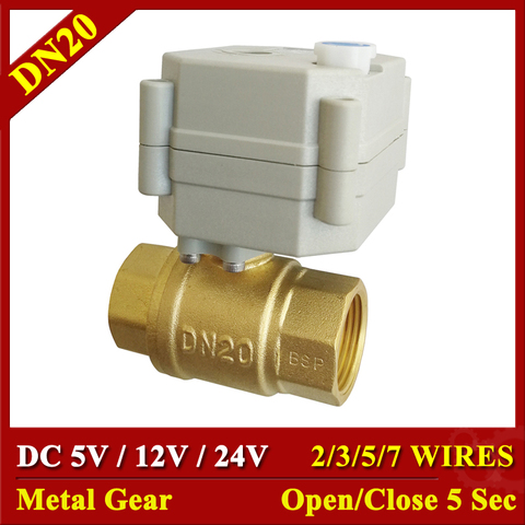 DC 24V 12V 5V BSP/NPT brass 3/4'' electric actuator valve 2/3/5/7 wires motorized ball valve with manual override and indicator ► Photo 1/6