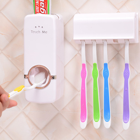 High Quality Tooth Brush Holder Automatic Toothpaste Dispenser + 5 Toothbrush Holder Toothbrush Wall Mount Stand Bathroom Tools ► Photo 1/4