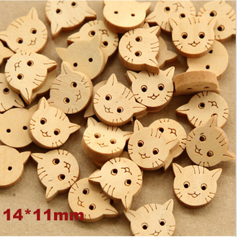 11*14MM  Little Cat Fashion Wood Buttons Children Garment Accessories Jewelry Beads   7NK53 ► Photo 1/1