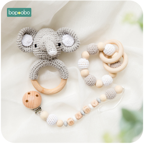 Bopoobo 1pc Baby Teether Silicone Beads Wooden Baby Pacifier Chain Baby Pram Crib DIY Customized Rattle Soother Bracelet Teether ► Photo 1/6