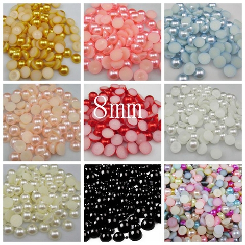 Free Shipping Many Colors 8mm 200Pcs Craft ABS Imitation Pearls Half Round Flatback Pearls Resin Scrapbook Beads Decorate Diy ► Photo 1/6