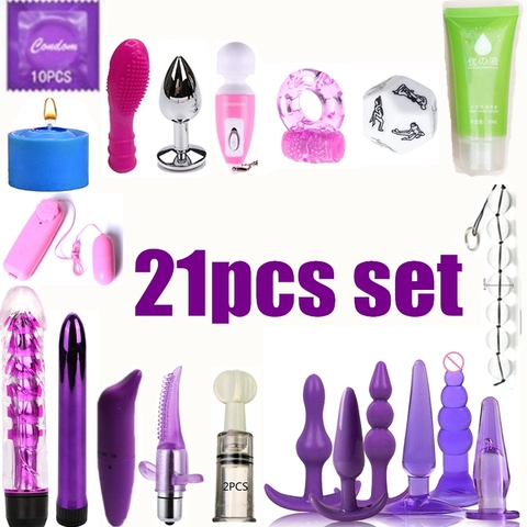 21pcs set Sex Toys for Couples Bondage Vibrators  BDSM Slave Vibrator Plug Flirt Games Toys for Women Men ► Photo 1/6