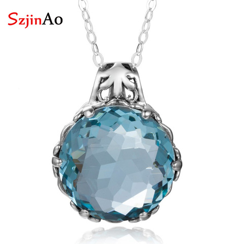 Szjinao Aquamarine Necklace Pendant Stone Real 925 Sterling Silver Gemstone Pendant For Women Fine Jewelry Vintage Handmade Gift ► Photo 1/6