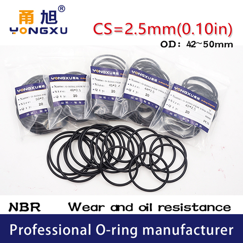 20PCS/lot Black NBR Sealing O-Ring CS2.5mm Thickness OD42/44/45/48/50*2.5mm O Ring Seal Rubber Gasket Washer ► Photo 1/6