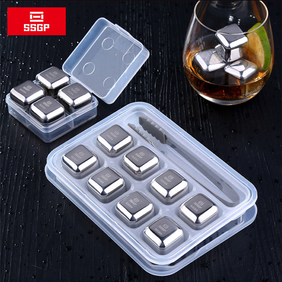 Stainless Steel Whisky Wine Ice Cube Stones Cubes Trays Metal