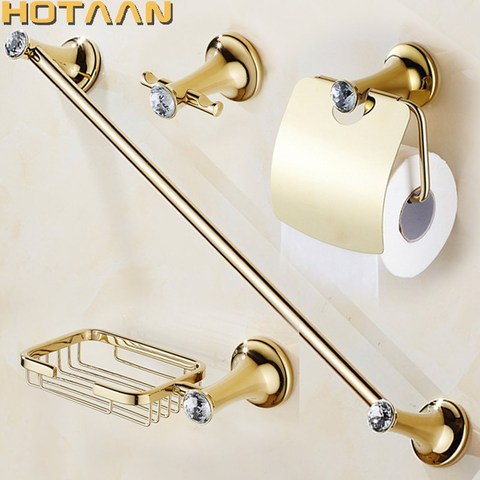 Wall mounted stainless steel Bathroom Accessories Set,Robe hook,Paper Holder,Towel Bar,Soap Holder,gold bathroom sets,HT-813800 ► Photo 1/6
