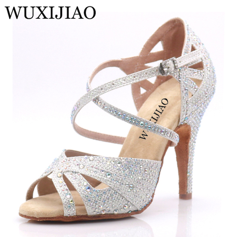 WUXIJIAO hot Black and white flash cloth Women's Latin dance shoes Ballroom dance shoes Party Square dance shoes soft heel 7.5cm ► Photo 1/6