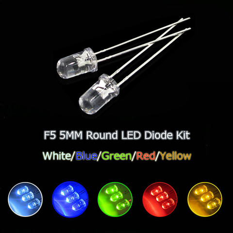 5colors x 20=100pcs 5mm LED Diode Assorted Clear White Green Red Blue Yellow F5 electronic diy kit Light Emitting Diode Set 20mA ► Photo 1/1