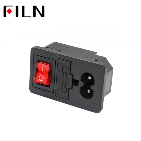 New Integral 250V 10A Red Rocker Switch Fused IEC320 C14 Inlet Power Socket Fuse Switch Connector 2pin Plug Male Connector ► Photo 1/6