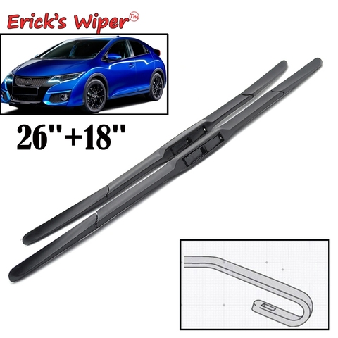 Erick's Wiper Front Hybrid Wiper Blades For Honda Civic 9 Hatchback Tourer Europe Model 2012 - 2016 Windshield Windscreen 26