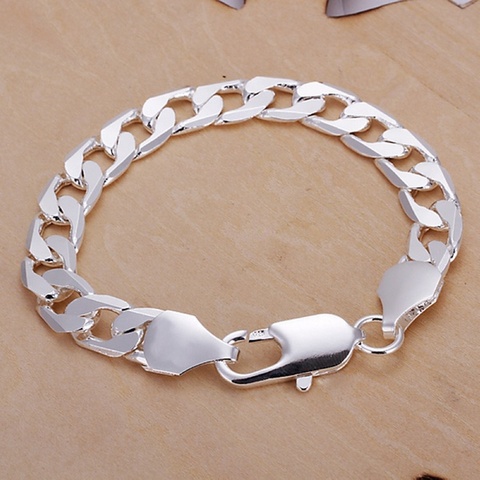 Silver color Jewelry 6MM-12MM Bracelet men women Chain LINK noble solid jewelry wedding party gifts stamped ,  H262 ► Photo 1/4