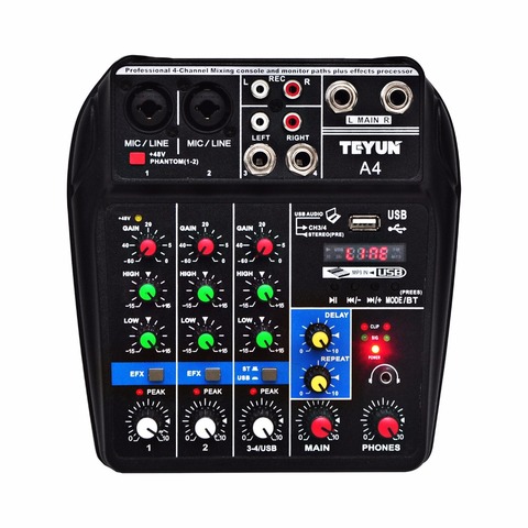 A4  Multi-purpose Audio Mixer with Bluetooth Record 4 Channels Input Mic Line Insert Stereo USB Playback Sound Card ► Photo 1/6