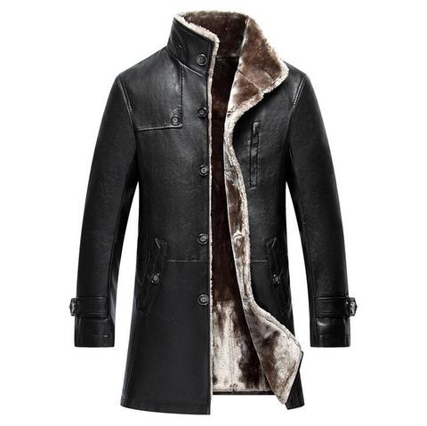 2022 Winter Thicken Leather Coat Men Long Section Casual turn-down Collar Leather Coat Warm Jacket Coat ► Photo 1/6