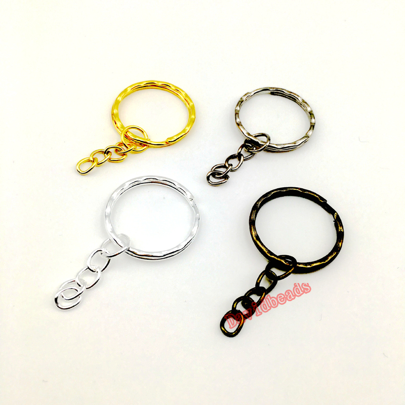 Lots DIY 25mm Polished Silver Keyring Keychain Split Ring Short Chain Key Rings 