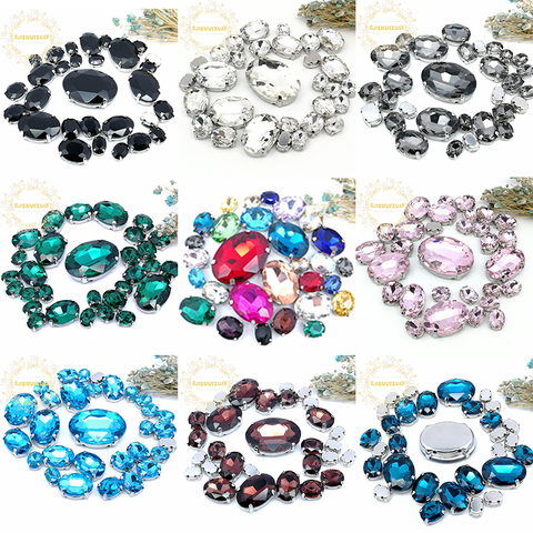 5 SIZES 30PCS Free shipping! Mix oval shape size Glass Crystal sew on rhinestones with silvery claw Diy wedding dress decoration ► Photo 1/6