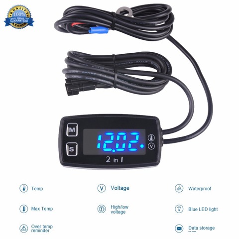 Motorcycle Meter LED Digital Thermometer Voltmeter Temperature Meter for Pit Bike ATV Outboard Glider Lawn Mower Boat Marine ► Photo 1/6