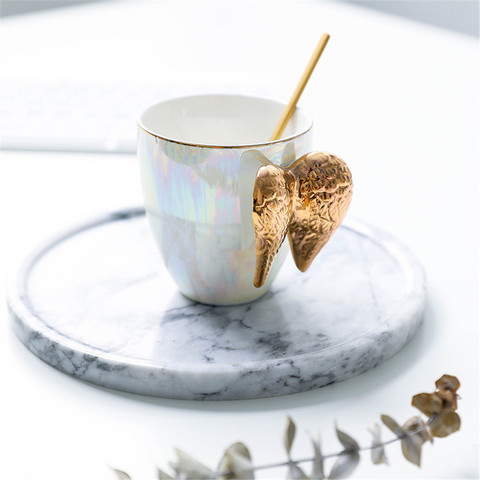 Luxury Ceramic Cup With Angel Wings Handle Gold Plated Creative Cup Coffee Breakfast Milk Drink Tea Mug Great Gift for lover 1pc ► Photo 1/6