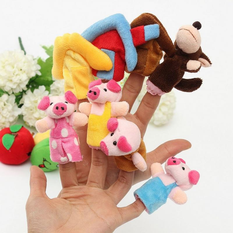 Three Little Pigs Animals Finger Puppets Plush Toys Nursery  Fairy Tale 