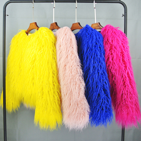 ZADORIN Colorful Boho Furry Faux Fur Coat Plus Size Women Fur Coats Autumn Winter Pink Faux Fur Shaggy Jacket fourrure bontjas ► Photo 1/6