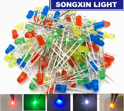 100Pcs/lot 5 Colors F3 3MM Round LED Assortment Kit Ultra Bright Water Clear Green/Yellow/Blue/White/Red Light Emitting Diode