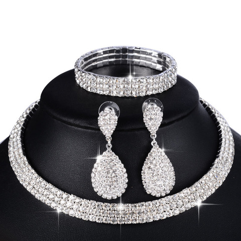 3 PCS Luxury Wedding Bridal Jewelry Sets for Women Necklace Bracelet Australia Crystal Long Earring Set Elastic 11.11 Sale ► Photo 1/6