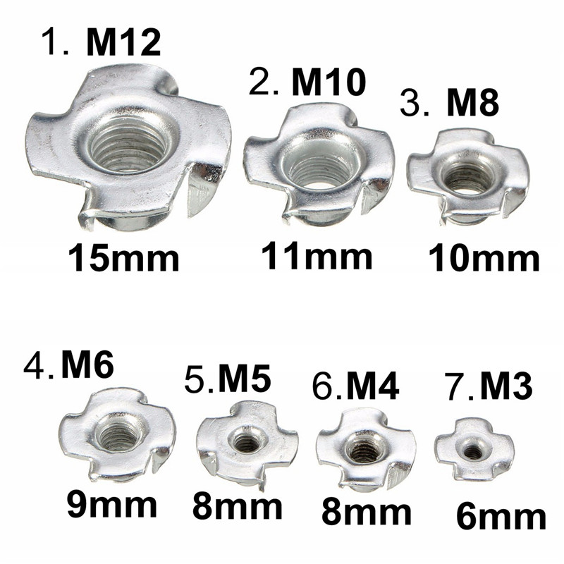 M4 M5 M6 M8 M10 FOUR PRONGED T NUTS A2 STAINLESS STEEL THREADED INSERTS FOR WOOD 
