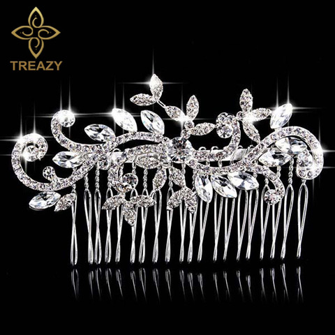 TREAZY Beautiful Floral Wedding Hair Jewelry Silver Plated Imitated Pearl Crystal Bridal Hair Combs for Women Hair Accessories ► Photo 1/1