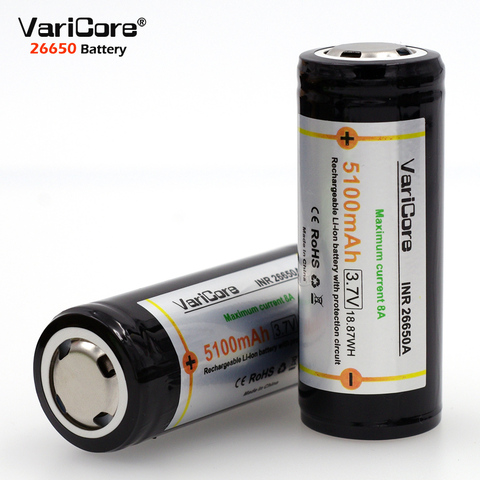 1-12PCS VariCore V-26D  battery 26650 3.7V Li-ion Rechargeable battery not 18650 battery PCB Protection 8A discharge current. ► Photo 1/2