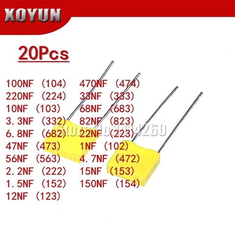 20PCS/LOT Correction Capacitor 223J 22NF 100V Polypropylene Safety Plastic Film Capacitor New 