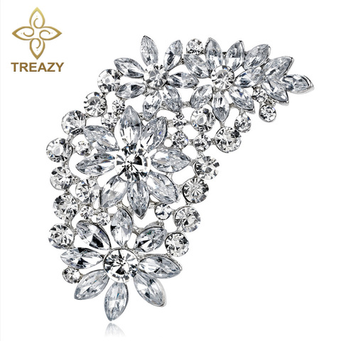 TREAZY Large Bridal Imitation Gemstone Flower Pin Brooch Diamante Rhinestone Wedding Brooch Pins Women Broach Party Accessories ► Photo 1/5
