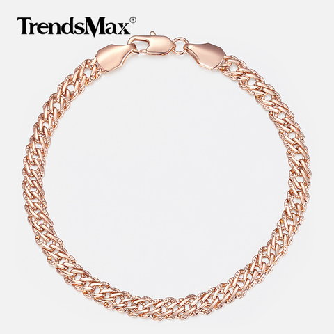 Trendsmax 5mm Bracelets for Women Girls 585 Rose Gold Venitian Curb Link Bracelets Woman Fashion Party Jewelry 18cm 20cm KGB428 ► Photo 1/6