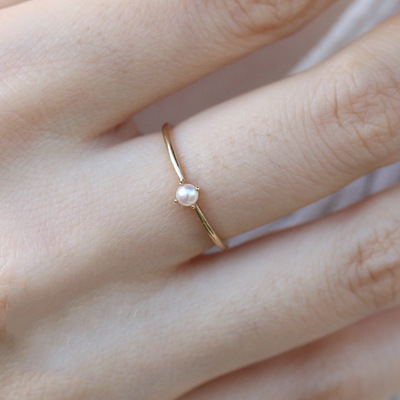 Delicate Mini Pearl Thin Ring For Women Minimalist basic Style Light Yellow Gold Color Fashion Jewelry Gift For Girls KBR010 ► Photo 1/6