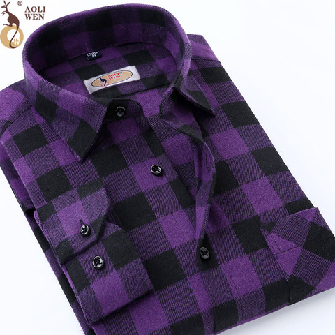 Purple men's printed plaid fashion shirt men casual spring and autumn long sleeves Slim fit shirt cottonComfortable high quality ► Photo 1/6