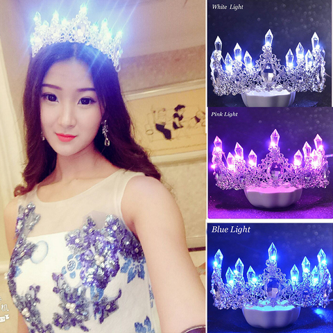 Shining Crystal Rhinestone Tiaras for Bride Women LED light Crowns Hair Ornaments Jewelry Wedding Bridal Queen Crown Tiara ML708 ► Photo 1/6