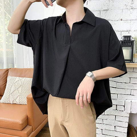 2022 Summer Men's New Pattern Short Sleeve Cool Shirt French Cuff Brand Clothing Fashion Loose Solid Color Shirts Big Size M-5XL ► Photo 1/5