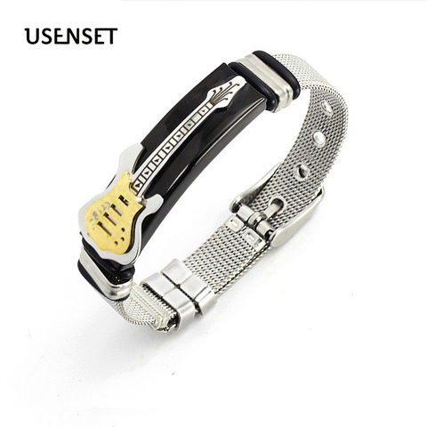 USENSET Guitar Mesh Bracelet Strap High Quality  Stainless Steel Bangle  Punk Jewelry for Men  Goldcolor Bangle ► Photo 1/6