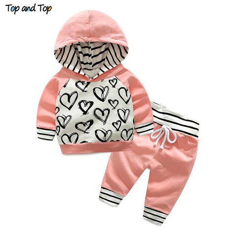 Top and Top Fashion Cute Infant Newborn Baby Girl Clothes Hooded Sweatshirt Striped Pants 2pcs Outfit Cotton Baby Tracksuit Set ► Photo 1/6