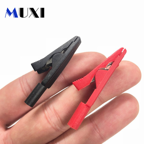 2Pcs Black+Red Connector Insulated Alligator Clip For Instruments and Apparatuses testing Clamp Jumper Line ► Photo 1/6