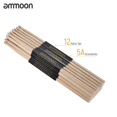 ammoon 12 Pair of 5A/ 7A Drumsticks Wooden Drum Sticks Fraxinus Mandshurica Wood Drum Set Percussion Instrument Accessories ► Photo 1/6