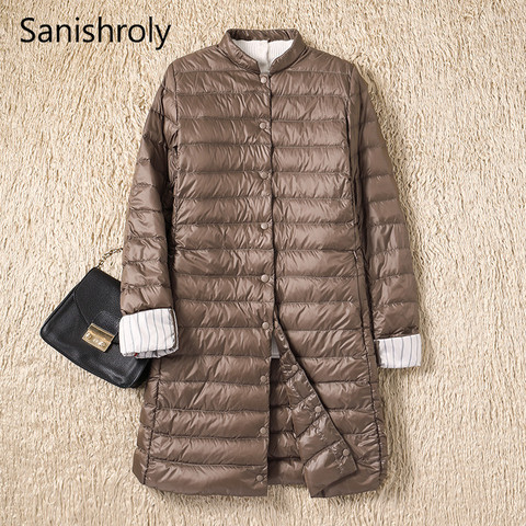 Sanishroly 2022 Women Midi Long Coat Autumn Winter Ultra Light Down Coat Parka Female White Duck Down Jacket Plus Size 2XL SE593 ► Photo 1/6