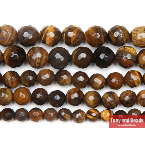 Natural Stone Faceted Brown Gold Tiger Eye Agates Round Beads 15