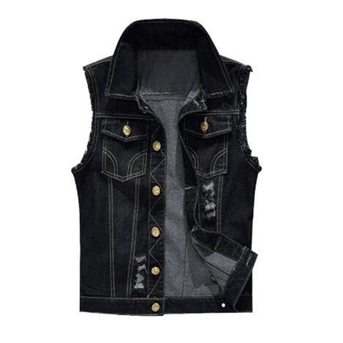 Slim  Male Jeans Sleeveless Jacket Vest Men Plus Size 6XL Black Denim Jeans Vest Male Cowboy Outdoors Waistcoat Mens Jacket ► Photo 1/1