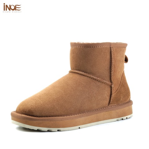 INOE classic sheepskin suede leather wool fur lined women ankle winter boots for women basic snow boots winter shoes black brown ► Photo 1/6