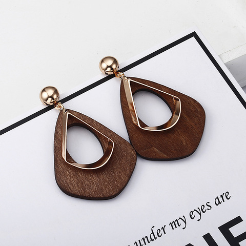 2022 Fashion Statement Earrings Wooden Hollow Earrings for Women Water Drop Party Wedding Wholesale Jewelry Red Black Brown ► Photo 1/6