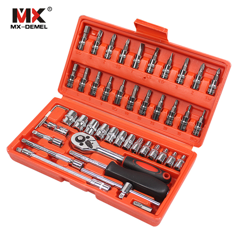 MX-DEMEL Car Repair Tool 46pcs 1/4-Inch Socket Set Car Repair Tool Ratchet Torque Wrench Combo Tools Kit Auto Repairing Tool Set ► Photo 1/6